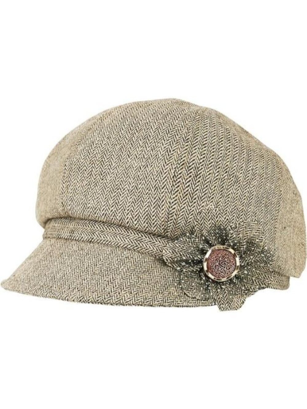 Women Retro Classic Visor Newsboy Cabbie Cap Beret Hats With Flower Buckle1khaki